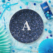Assiettes En Carton Monogramme Parties scintillant bleue initiale Blan (Fête)