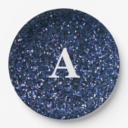 Assiettes En Carton Monogramme Parties scintillant bleue initiale Blan (Devant)