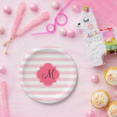 Assiettes En Carton Monogramme Pastel Pink Stripes Patten (Fête)