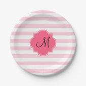 Assiettes En Carton Monogramme Pastel Pink Stripes Patten (Devant)