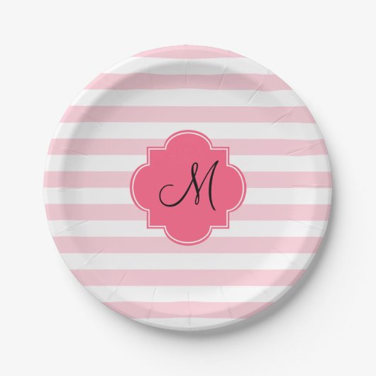 Assiettes En Carton Monogramme Pastel Pink Stripes Patten (Devant)