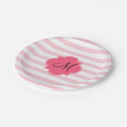 Assiettes En Carton Monogramme Pastel Pink Stripes Patten (Angle)