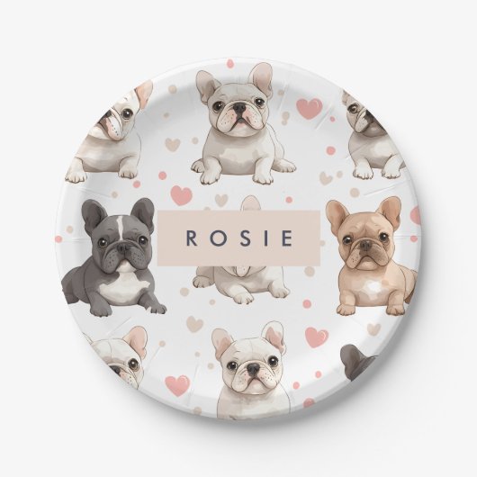 Assiettes En Carton Monogramme Personalized Adorable French Bulldog (Devant)