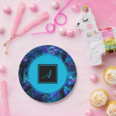 Assiettes En Carton Monogramme personnalisé Bleu noir Abstrait anniver (Fête)