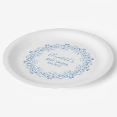 Assiettes En Carton Monogramme personnalisé bleu Simple Floral Élégant (Angle)