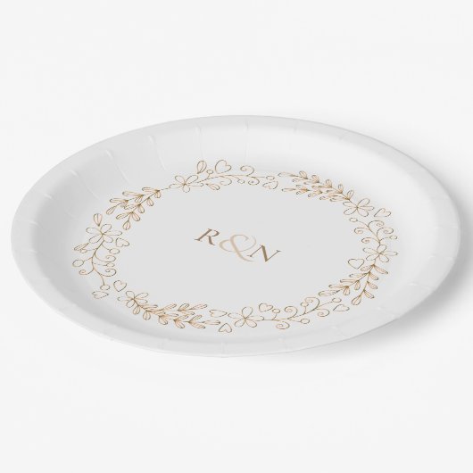 Assiettes En Carton Monogramme personnalisé Laurel Garland (Angle)