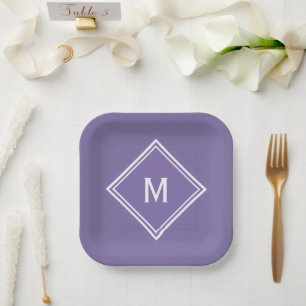 Assiettes En Carton Monogramme personnalisé moderne et élégant violet