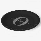 Assiettes En Carton Monogramme personnalisé Nom de script noir blanc g (Angle)