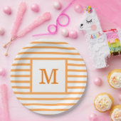 Assiettes En Carton Monogramme personnalisé Orange et blanc (Fête)