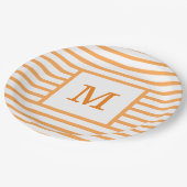 Assiettes En Carton Monogramme personnalisé Orange et blanc (Angle)