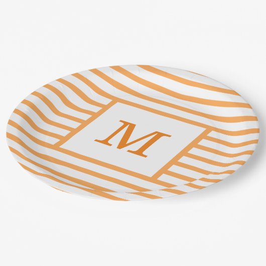 Assiettes En Carton Monogramme personnalisé Orange et blanc (Angle)