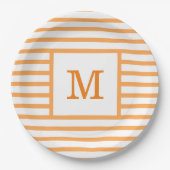 Assiettes En Carton Monogramme personnalisé Orange et blanc (Devant)