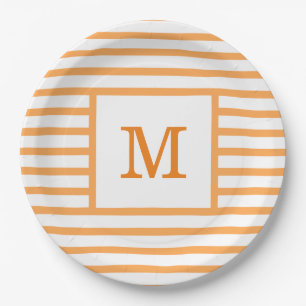 Assiettes En Carton Monogramme personnalisé Orange et blanc