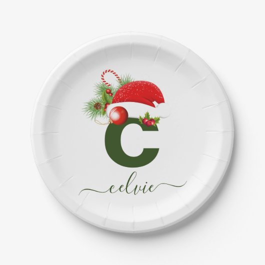 Assiettes En Carton Monogramme personnalisé simple Noël (Devant)