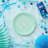 Assiettes En Carton Monogramme Personnalisé Vert Pale Mint Design Mode (Fête)