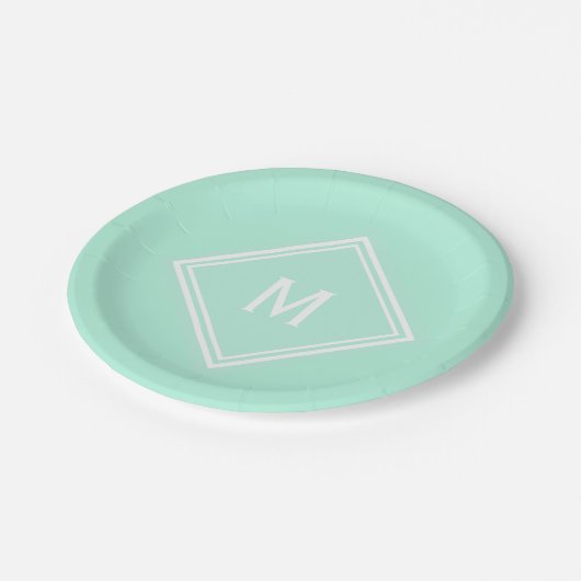Assiettes En Carton Monogramme Personnalisé Vert Pale Mint Design Mode (Angle)