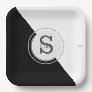 Assiettes En Carton Monogramme Plaque de papier noir et blanc HAMbyWG