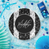 Assiettes En Carton Monogramme Plaques de rayures musicales noires et  (Fête)