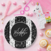 Assiettes En Carton Monogramme Plaques de rayures musicales noires et  (Fête)