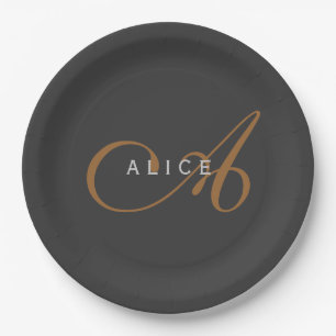 Assiettes En Carton Monogramme plat tendance Nom initial