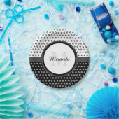 Assiettes En Carton Monogramme Pois noir et blanc avec nom (Fête)