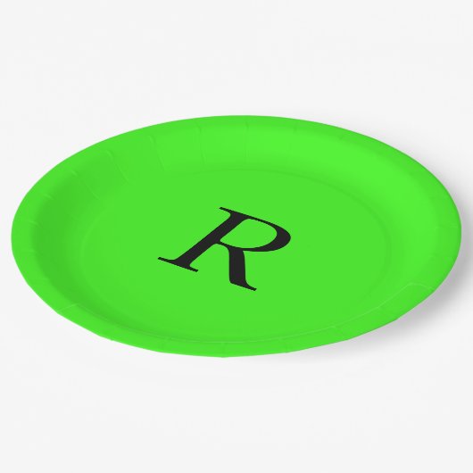 Assiettes En Carton Monogramme Premier vert néon Couleur brillante Cou (Angle)