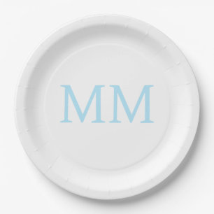 Assiettes En Carton Monogramme professionnel minimaliste bleu et blanc