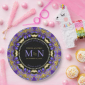 Assiettes En Carton Monogramme Purple Gold Diamond dentelle Mariage un (Fête)