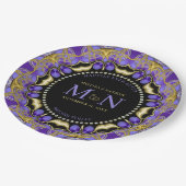 Assiettes En Carton Monogramme Purple Gold Diamond dentelle Mariage un (Angle)
