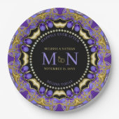 Assiettes En Carton Monogramme Purple Gold Diamond dentelle Mariage un (Devant)