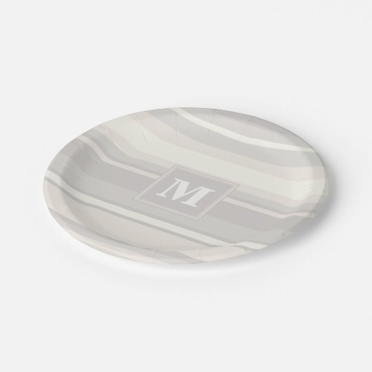 Assiettes En Carton Monogramme rayures beiges (Angle)