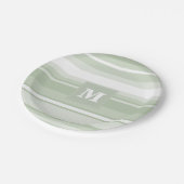 Assiettes En Carton Monogramme rayures vert pâle (Angle)