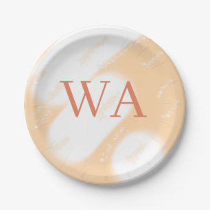 Assiettes En Carton Monogramme rétro gras blanc orange pêche pastel no