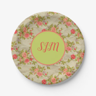 Assiettes En Carton Monogramme Rose de Shabby