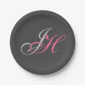 Assiettes En Carton Monogramme rose gris noir Simple (Devant)