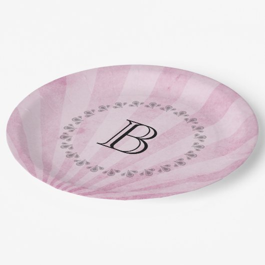 Assiettes En Carton Monogramme rose soleil Shabby Texture (Angle)