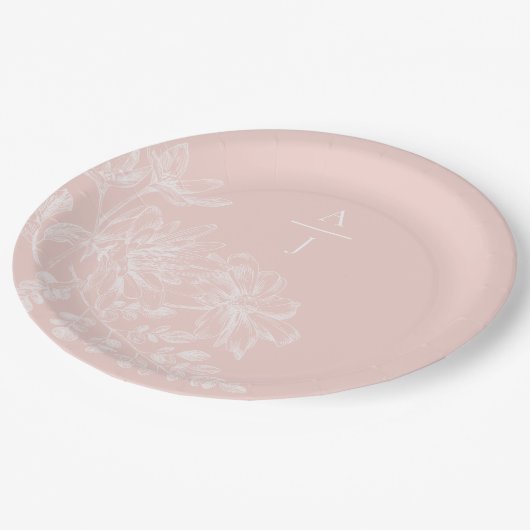 Assiettes En Carton Monogramme rose vif moderne Plaque en papier flora (Angle)