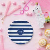 Assiettes En Carton Monogramme Royal Bleu rayé (Fête)