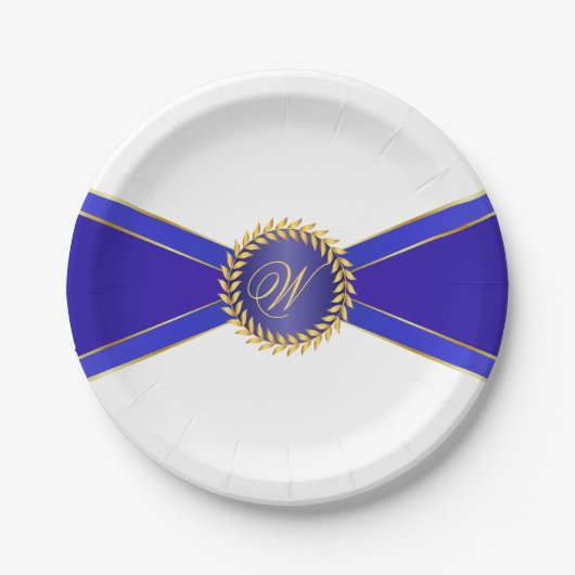Assiettes En Carton Monogramme Royal Blue Elegance (Devant)