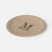 Assiettes En Carton Monogramme Rustique Kraft papier Brown Look (Angle)