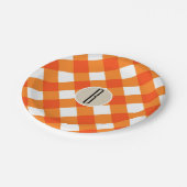 Assiettes En Carton Monogramme rustique Kraft Plaid Blanc orange initi (Angle)