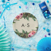 Assiettes En Carton Monogramme Rustique Rose de pin Burlap d'hiver Mar (Fête)