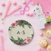 Assiettes En Carton Monogramme Rustique Rose de pin Burlap d'hiver Mar (Fête)
