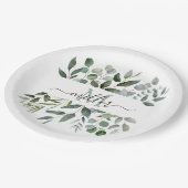 Assiettes En Carton Monogramme Sage Green Eucalyptus Feuilles de verdu (Angle)