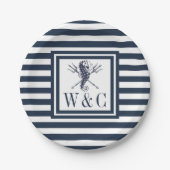 Assiettes En Carton Monogramme Seahorse Marine Bleue Bleu (Devant)