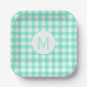 Assiettes En Carton Monogramme simple En vichy verte de la menthe (Recto)
