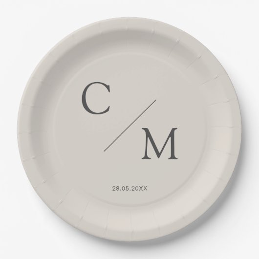 Assiettes En Carton monogramme simple et élégant (Devant)