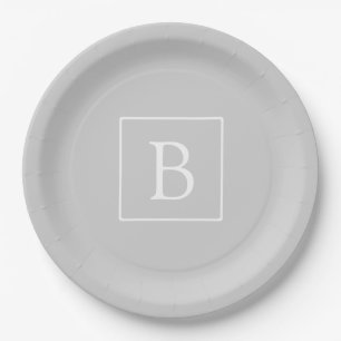 Assiettes En Carton Monogramme simple gris clair