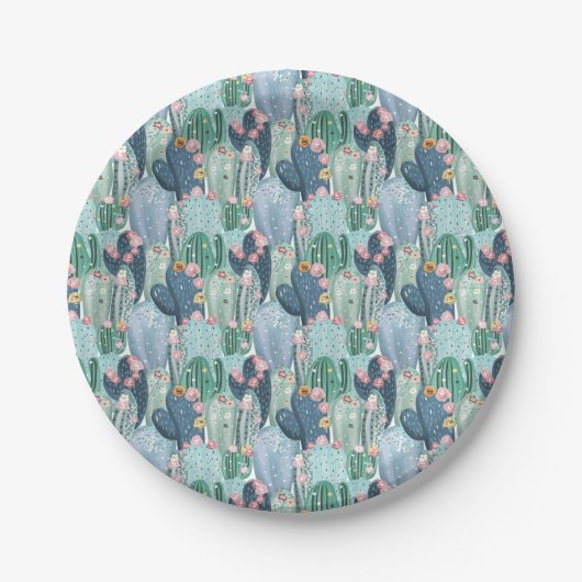 Assiettes En Carton Monogramme | Soft Patel Cactus Motif (Devant)