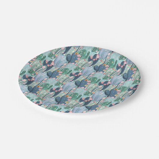 Assiettes En Carton Monogramme | Soft Patel Cactus Motif (Angle)